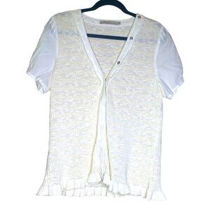 Pleasant Blue Willi’s Linen-Cotton Blend Cream Short Sleeve Knit Top Sz L